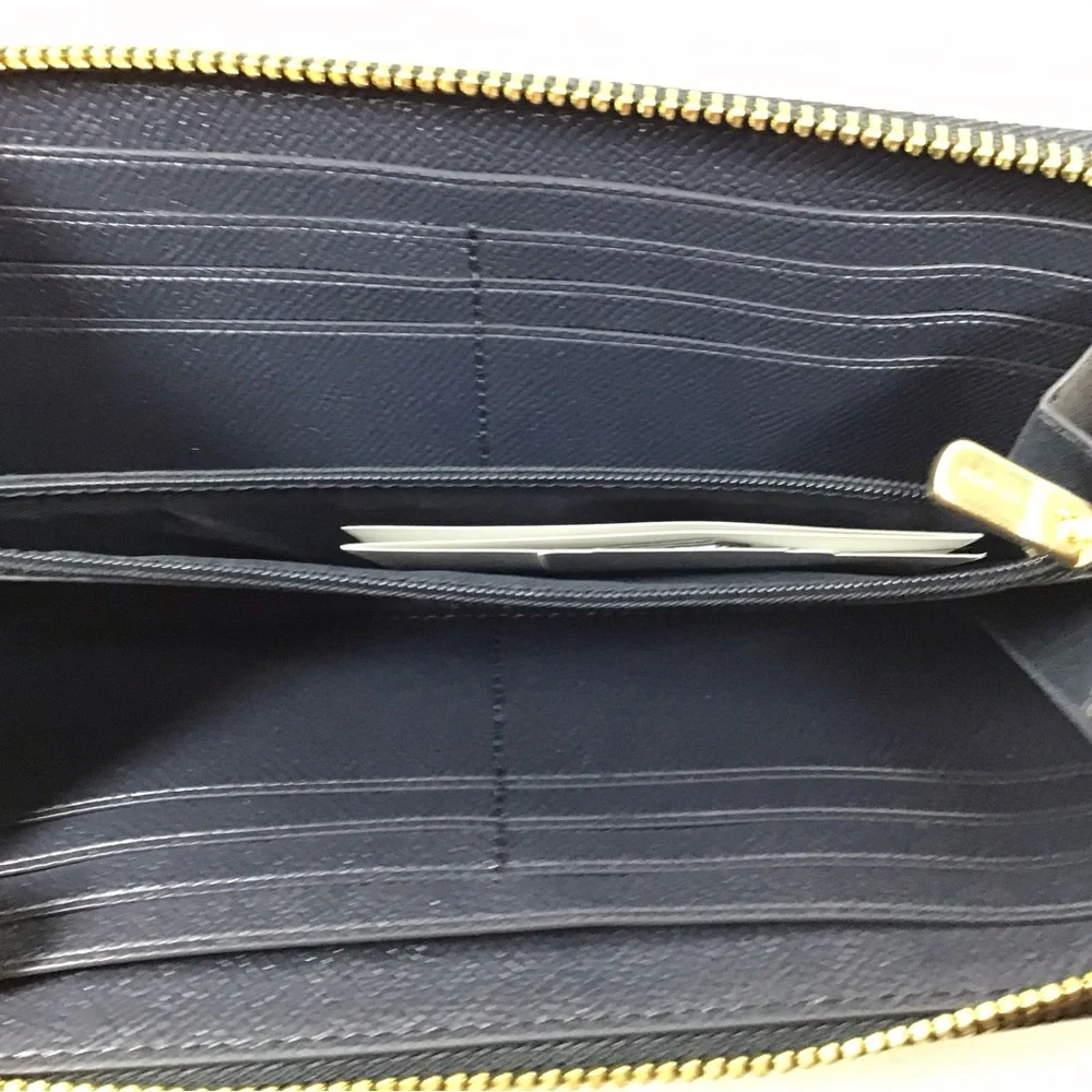 Coach Crossgrain Leather Accordion Zip Around Wallet F54007 Midnight Blue